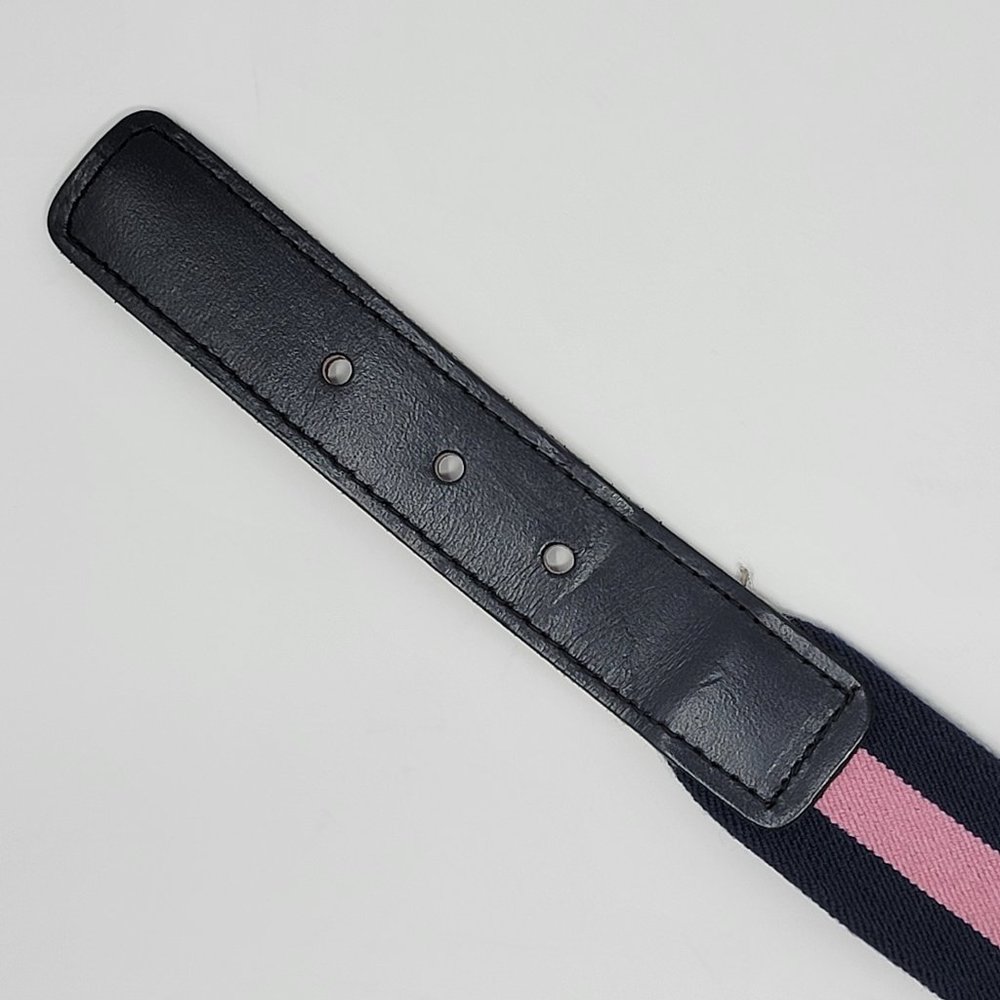Vintage Lacoste Alligator Navy Blue and Pink Stripe Elastic Leather Belt - Picture 11 of 12